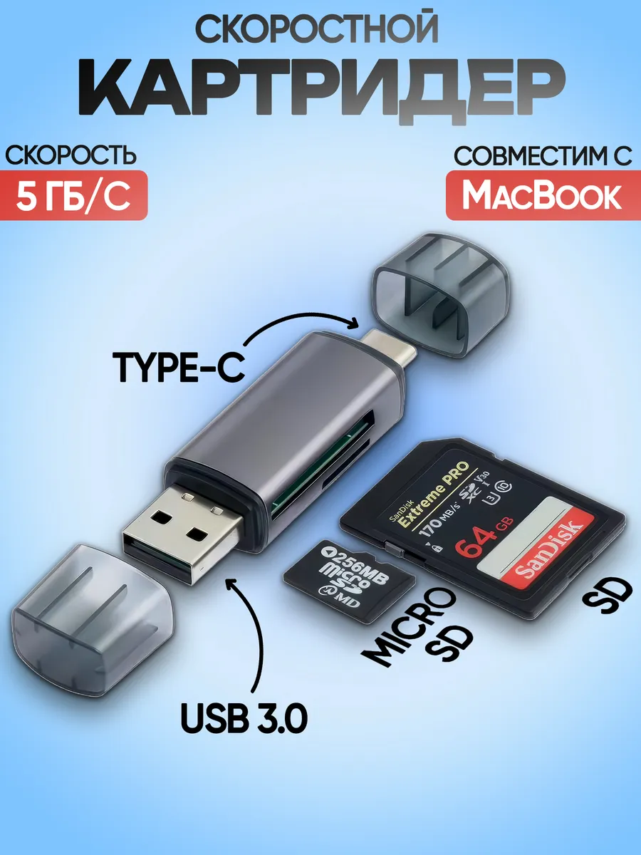 Картридер универсальный для карт памяти SD и Micro SD, TF