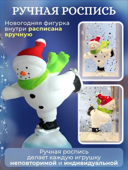 Fatrei Новогодний фонарь со снегом светильник с подсветкой снеговик, белый, фото 6
