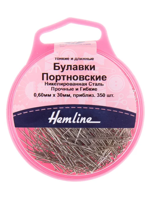 HEMLINE 701 Булавки-гвоздики портновские в пластиковом контейнере, серый
