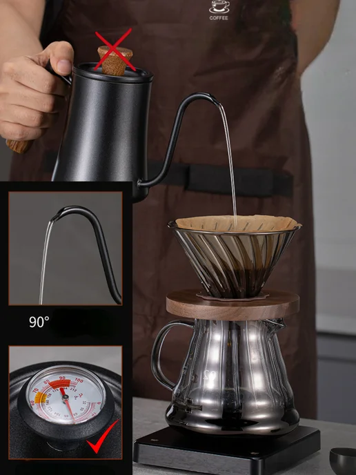 Coffeekoff Кофейник с длинным носиком, с термометром, 500 мл, черный, 500 мл, фото 7