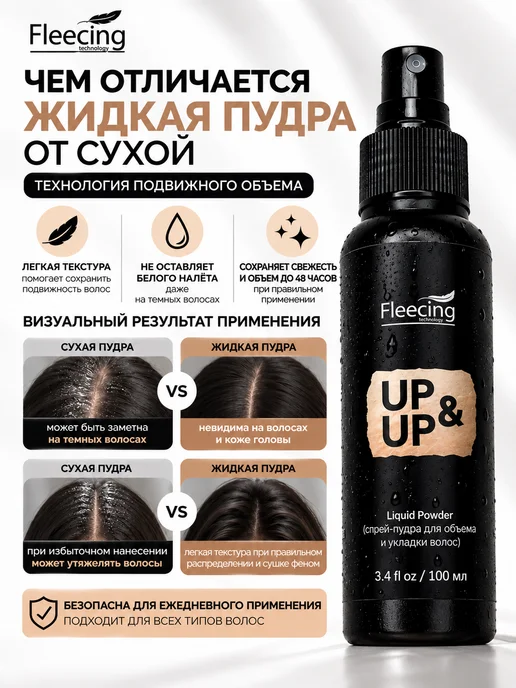 Fleecing Жидкая спрей-пудра для объема и укладки волос у корней, черный, фото 4