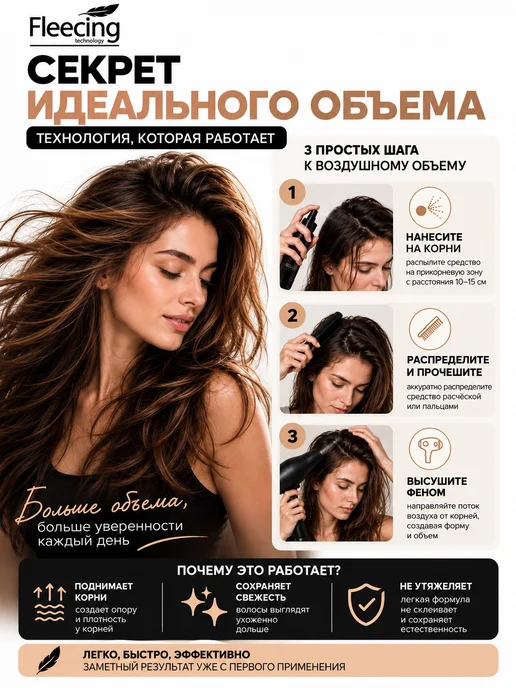 Fleecing Жидкая спрей-пудра для объема и укладки волос у корней, черный, фото 7