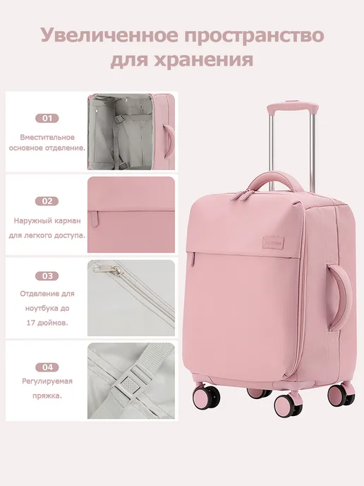 CENICENI Чемодан из ткани розовый M, розовый, фото 5