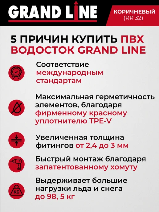 Grand Line Соединитель желоба ПВХ Классик 120 90 коричневый, коричневый, фото 5