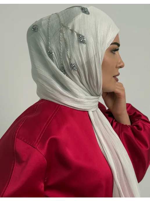 Хиджаб Шарф из органза шейла Дубайская, белый, фото 2