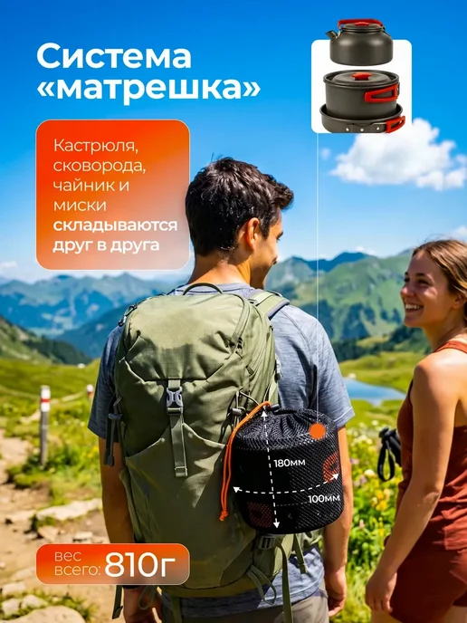 ALERKON Набор посуды для похода или кемпинга, серый, фото 7