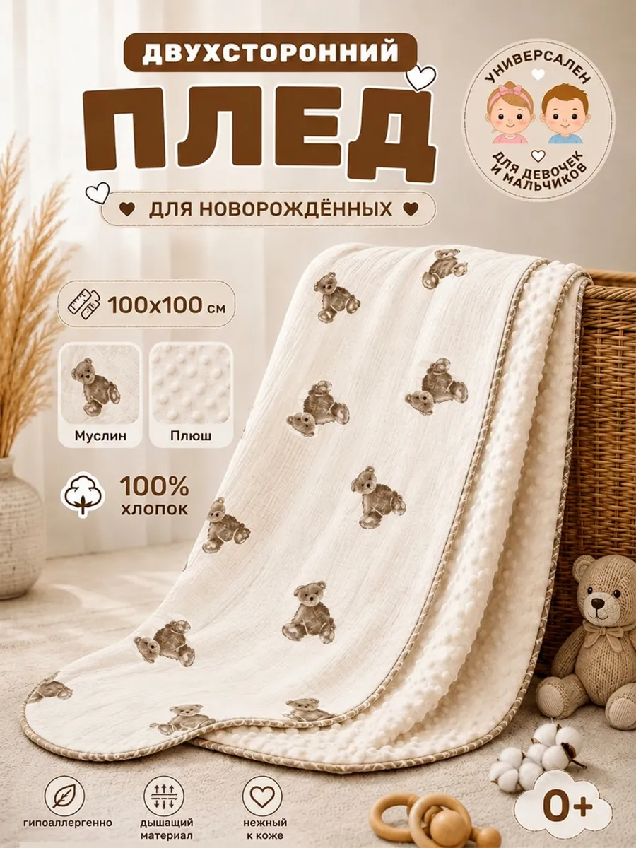 Плед для новорожденных муслиновый на выписку в коляску