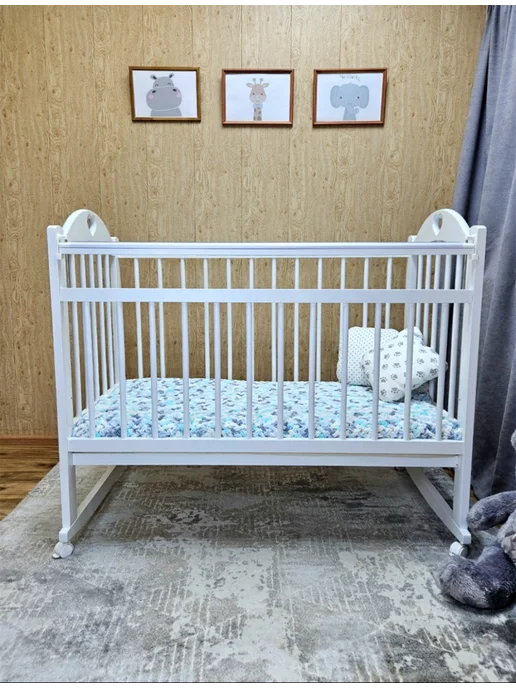 Массив Кроватка для новорожденного Кроха колесо-качалка, белый, фото 2