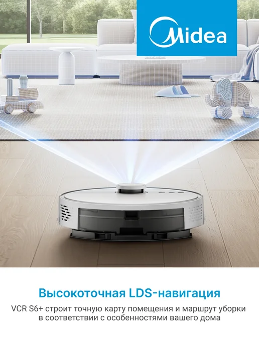 Midea Робот-пылесос S6+, сухая и влажная уборка, самоочистка, белый, фото 5