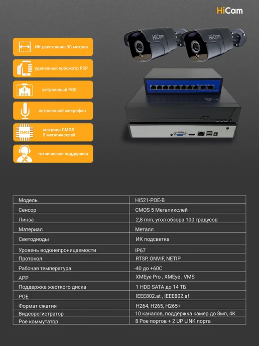 under_control Уличные камеры видеонаблюдения IP POE 2 камеры 5МП комплект, черный, фото 2