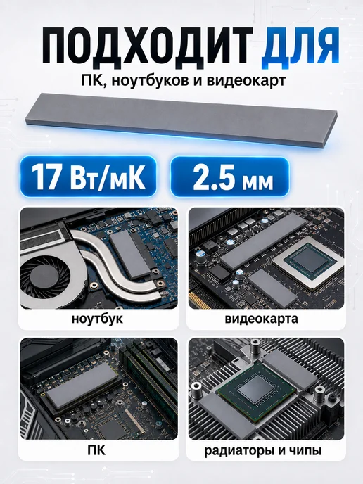 SDEV Термопрокладка для видеокарты 2,5мм, теплопроводность 17Вт, 17 Вт, фото 4