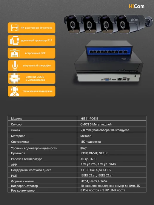 under_control Уличные камеры видеонаблюдения IP POE 4 камеры 5МП комплект, черный, фото 2