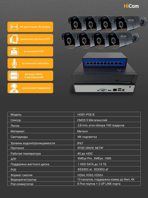 under_control Уличные камеры видеонаблюдения IP POE 8 камер 5МП комплект, черный, фото 2