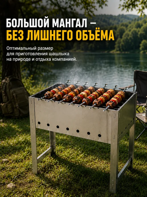 Мангал для шашлыка и грыля складная туристическая, серый, фото 5