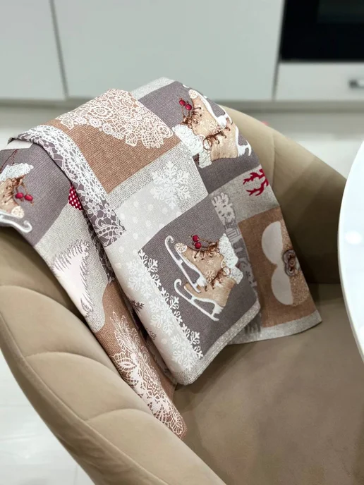 GoodMarketTEXTILE Полотенца новогодние кухонные набор 3 штуки рогожка 60х47 см, 36x70 см, фото 5