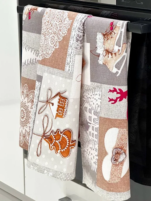 GoodMarketTEXTILE Полотенца новогодние кухонные набор 3 штуки рогожка 60х47 см, 36x70 см, фото 7