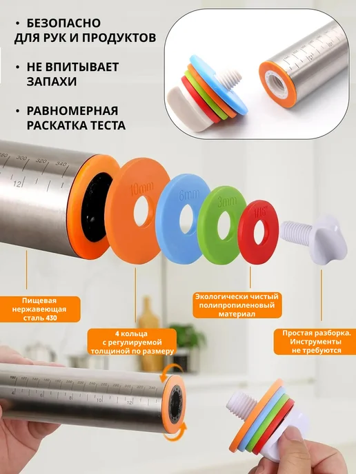 Lolocandy Скалка для теста металлическая, серый, фото 3
