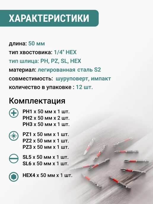 VIRA Набор бит торсионных S2 PH PZ SL HEX x 50 мм, 10 шт, 10 шт, фото 2