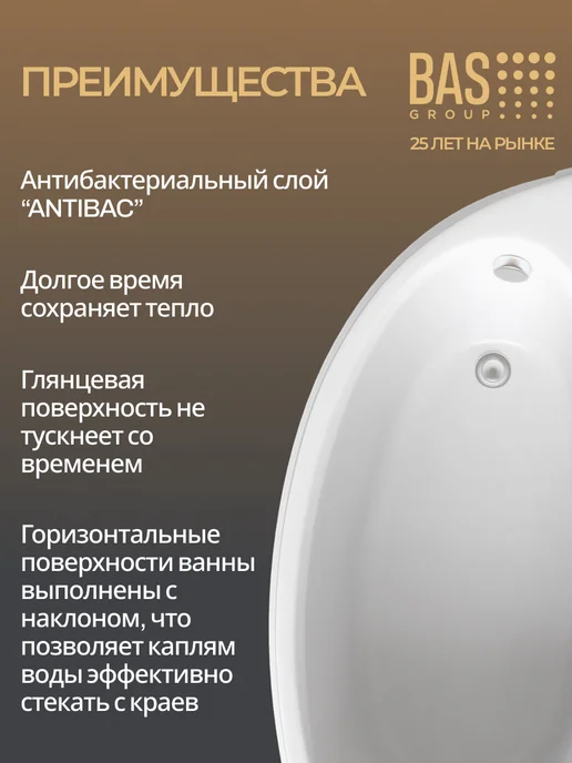 BAS bath acrylic system Ванна акриловая 160х100 Лорета левая, каркас в комплекте, 160x100, фото 3