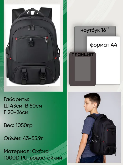 Klevo.brand Рюкзак городской спортивный школьный, черный, фото 2