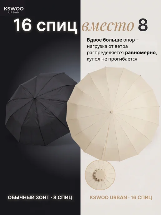 KSWOO URBAN Зонт автомат антиветер усиленный 16 спиц, желтый, фото 2