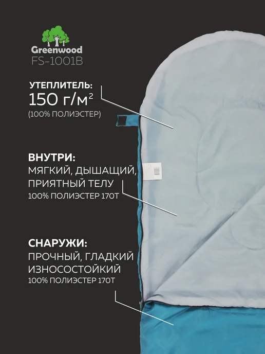 Greenwood Спальный мешок туристический, голубой, фото 2