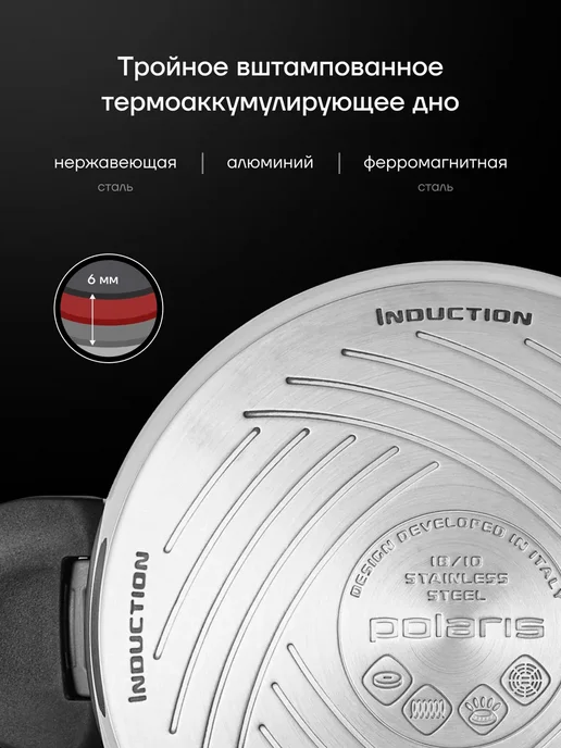 POLARIS Набор кастрюль для индукционной плиты Master Keep-6S, белый, фото 5