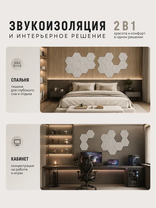 MARKA HOME Акустические панели для стен, серый, фото 2