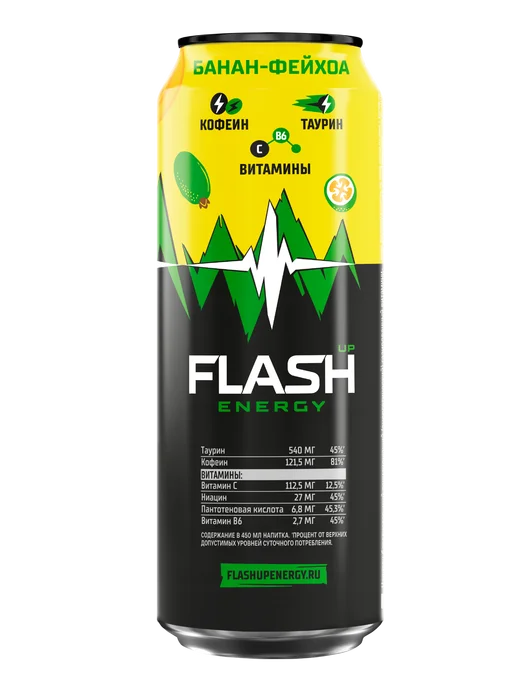 Flash Up Энергетик Флеш Ап Банан-Фейхоа, набор 24 шт х 0,45 л, 24 шт, 450 мл, фото 7