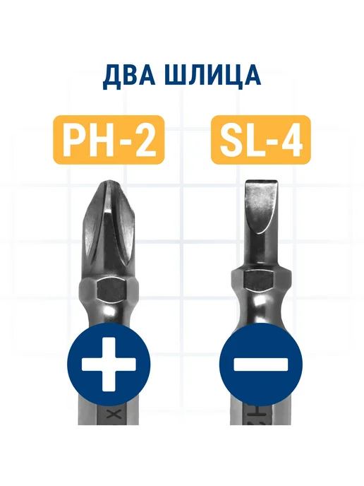 Практика Биты для шуруповерта двусторонняя PH-2 SL0.5-4 х 65мм, 0.54x65 мм, фото 2