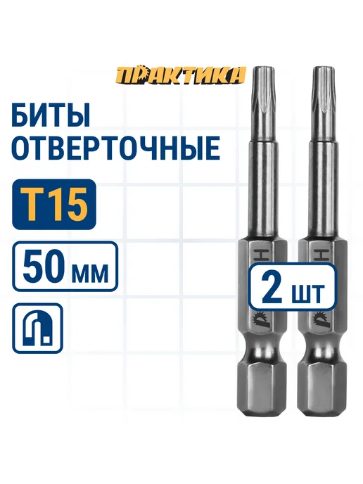 Практика Биты для шуруповерта Torx Tamper-15 х 50 мм, 15x50 мм