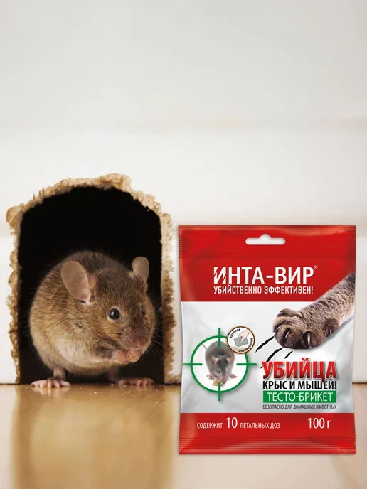 Инта-Вир Отрава от крыс и мышей тесто брикеты, 1 шт 100г, 1 шт, 100 г, фото 3