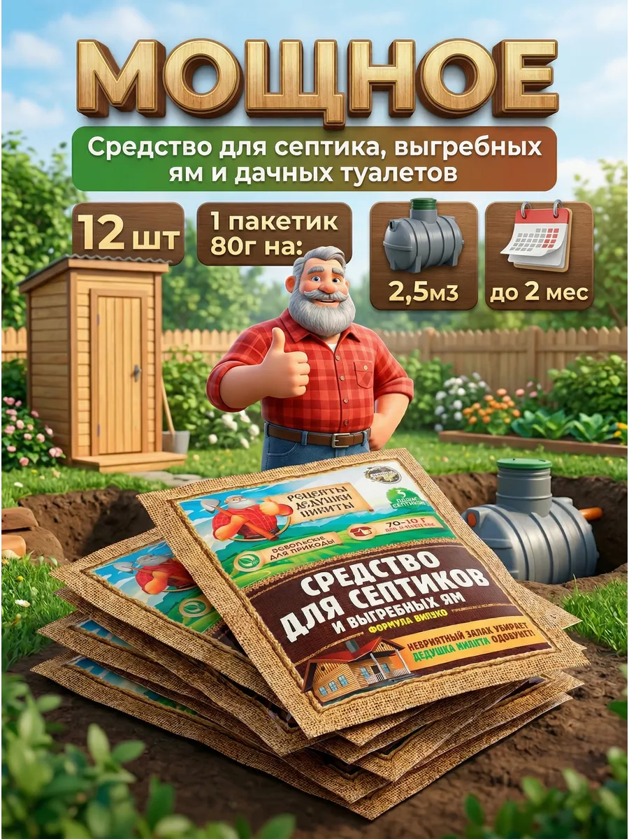 Бактерии для септика и выгребных яма 12 шт