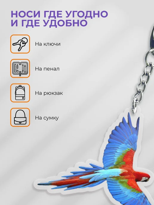 КУРО КОКО Брелок на ключи "Попугай Ара", голубой, фото 3