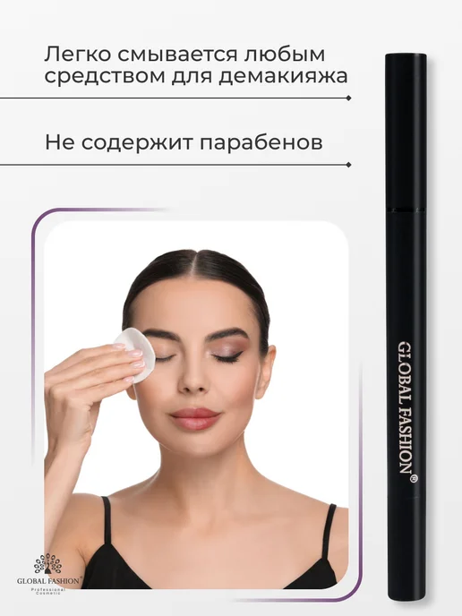 Global Fashion Official Cosmetics Подводка-фломастер для глаз черная, черный, фото 4