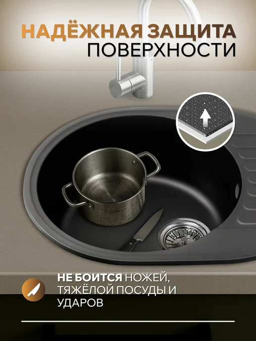 KARL MAYER Мойка для кухни с крылом черная, черный, фото 2
