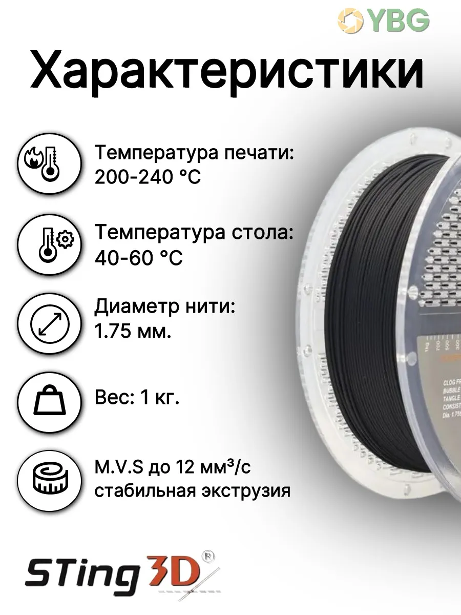 PLA-Hyper пластик для 3D-принтера чёрный — фото 2