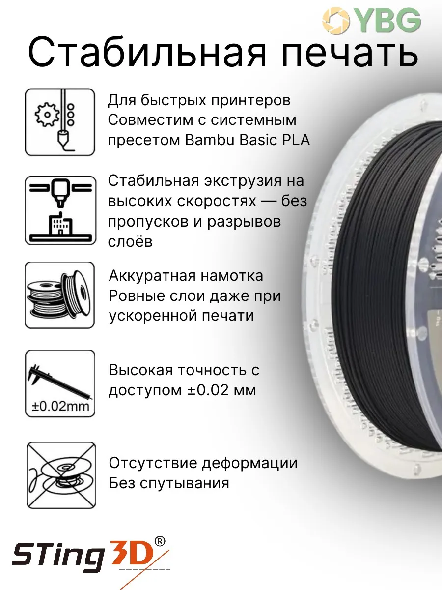 PLA-Hyper пластик для 3D-принтера чёрный — фото 4