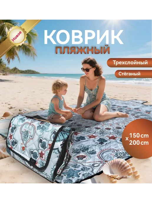 Коврик для пляжа,пикника и кемпинга, голубой, в упаковке 600 г, фото 2