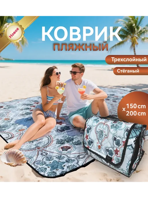 Коврик для пляжа,пикника и кемпинга, голубой, в упаковке 600 г, фото 3