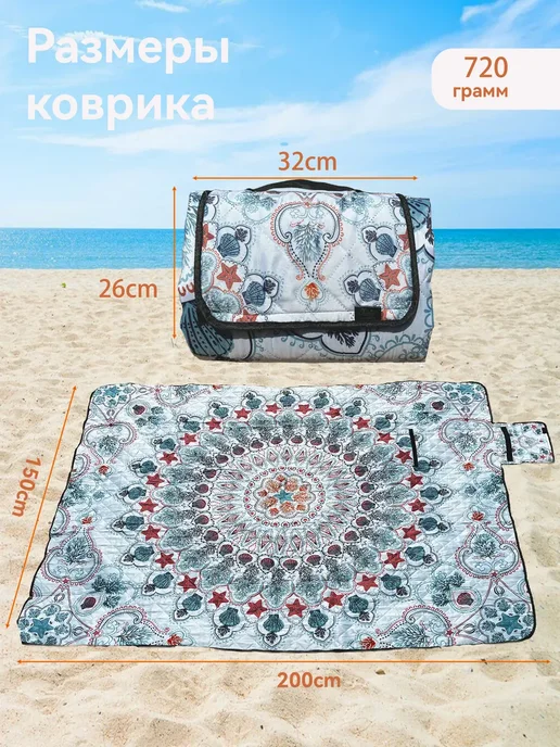 Коврик для пляжа,пикника и кемпинга, голубой, в упаковке 600 г, фото 5