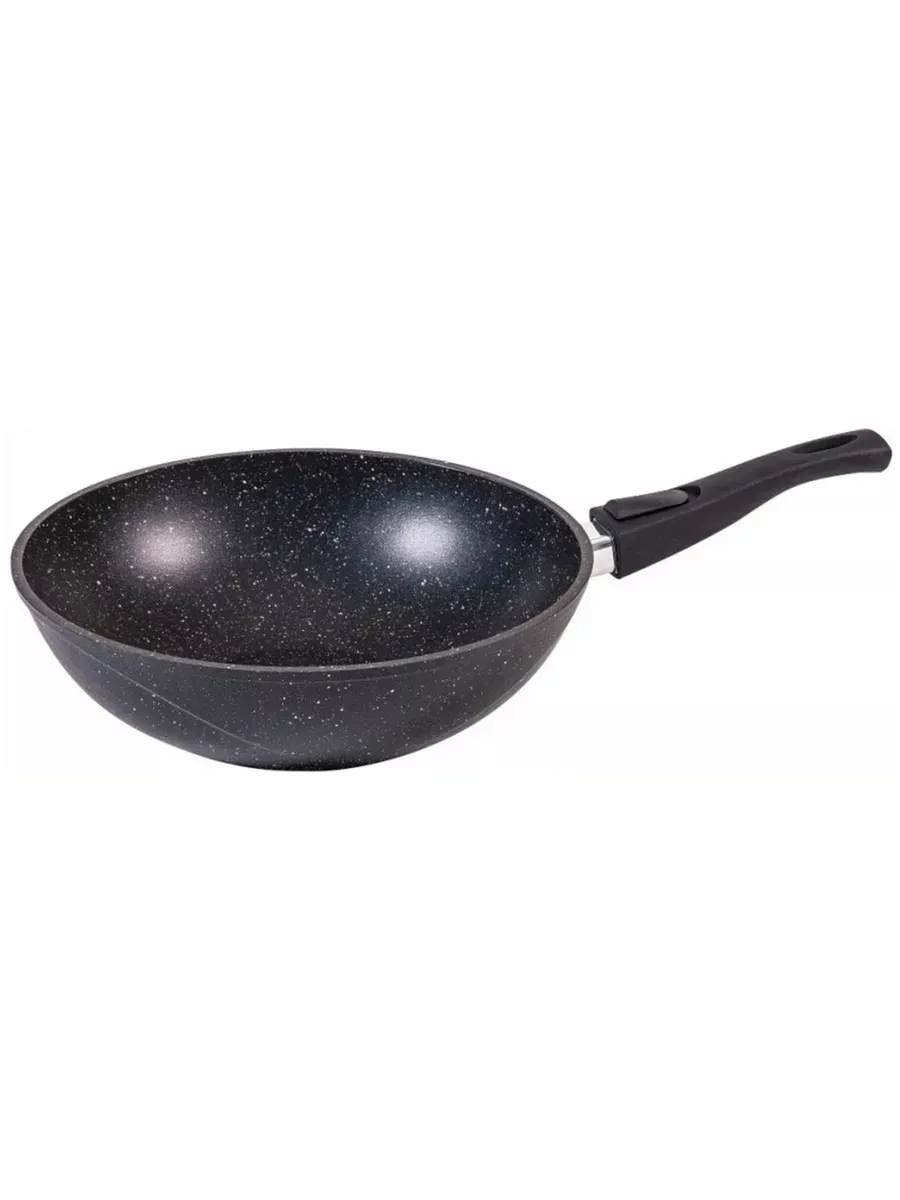 Вок (WOK) Гранит Black 28 см со съемной ручкой, арт