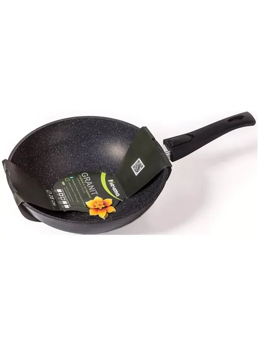Мечта Вок (WOK) Гранит Black 28 см со съемной ручкой, арт, черный, фото 2