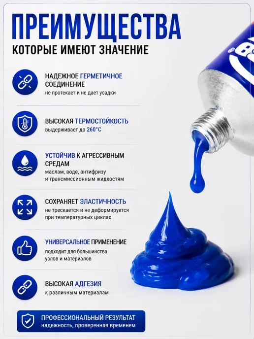 ABRO Герметик прокладок силиконовый синий 32 грамма, синий, фото 4