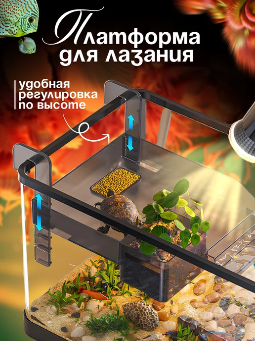 Аквариум для черепах 9 литров готовый комплект, черный, фото 7