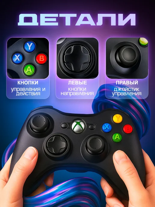 Джойстик для xbox 360 и ПК, беспроводной, черный, фото 3