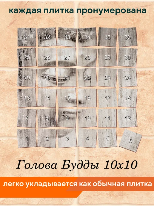fres-co Панно из керамической плитки Голова Будды 10х10, 10x10, фото 4