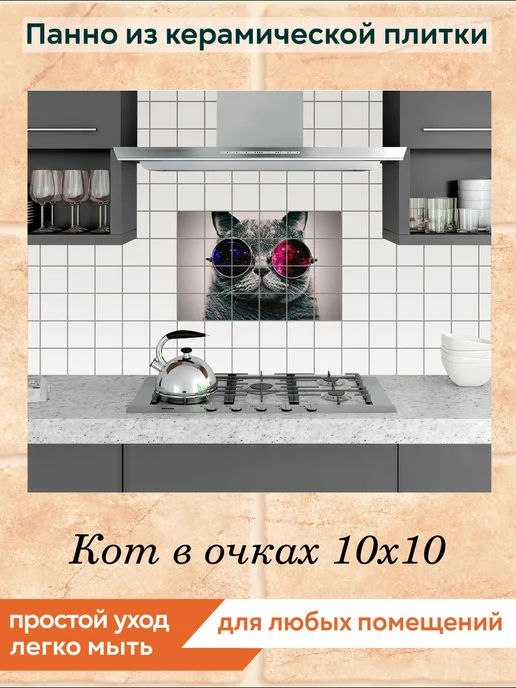 fres-co Панно из керамической плитки Кот в очках 20х30, 10x10, фото 3