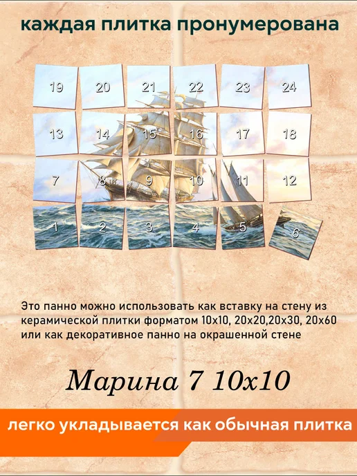 fres-co Панно из керамической плитки Марина 7 20х20, 10x10, фото 4