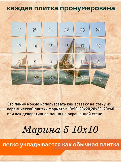 fres-co Панно из керамической плитки Марина 5 20х20, 10x10, фото 4